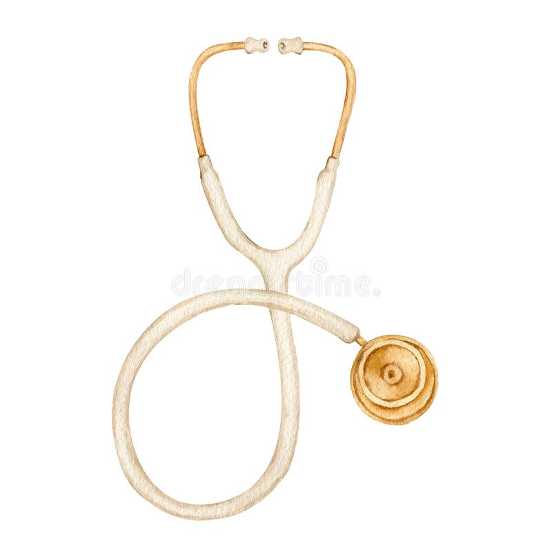 Watercolor vintage medical illustration. High quality medical supplies illustration. Watercolor vintage gold stethoscope. Watercolor vintage medical illustration. High quality medical supplies illustration. Watercolor vintage gold stethoscope.