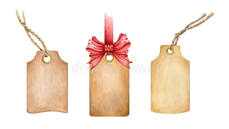 Watercolor vintage paper label set. Hand drawn retro tag and banner collection with ribbon and rope. Isolated on white background. vector illustration Watercolor vintage paper label set. Hand drawn retro tag and banner collection with ribbon and rope. Isolated on white background. vector illustration