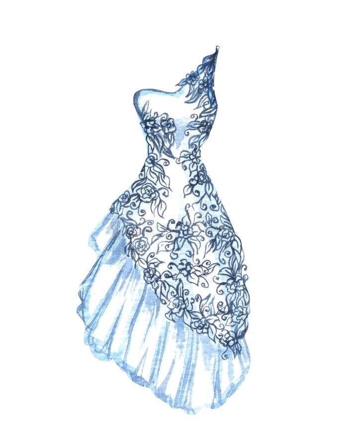 Watercolor Wedding Dress Illustration. Tender Wedding Clothe in Light Blue  Color Stock Image - Image of card, background: 230143499