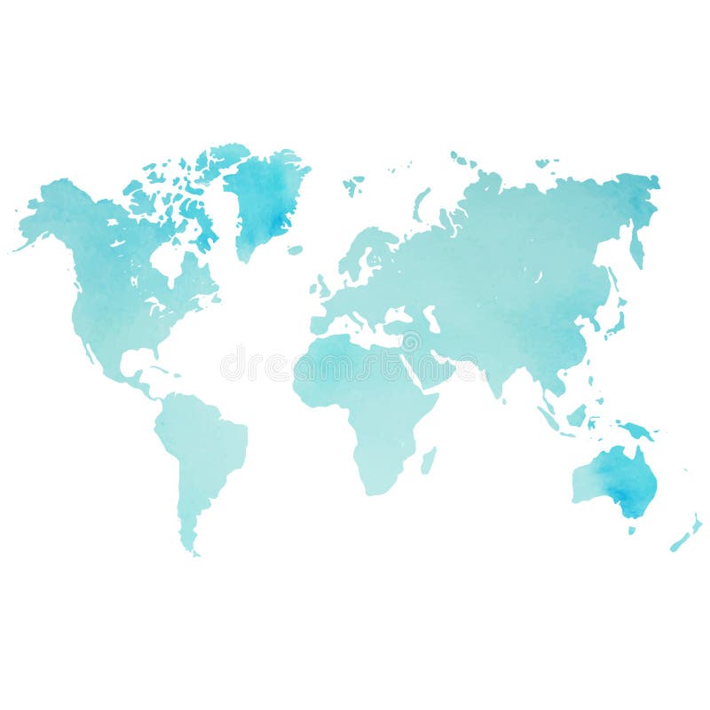 Watercolor world map in vector on wight background
