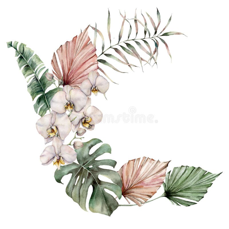 Watercolor Wreath with Tree Branches, Apple Blossom, Bird and Birdhouse ...