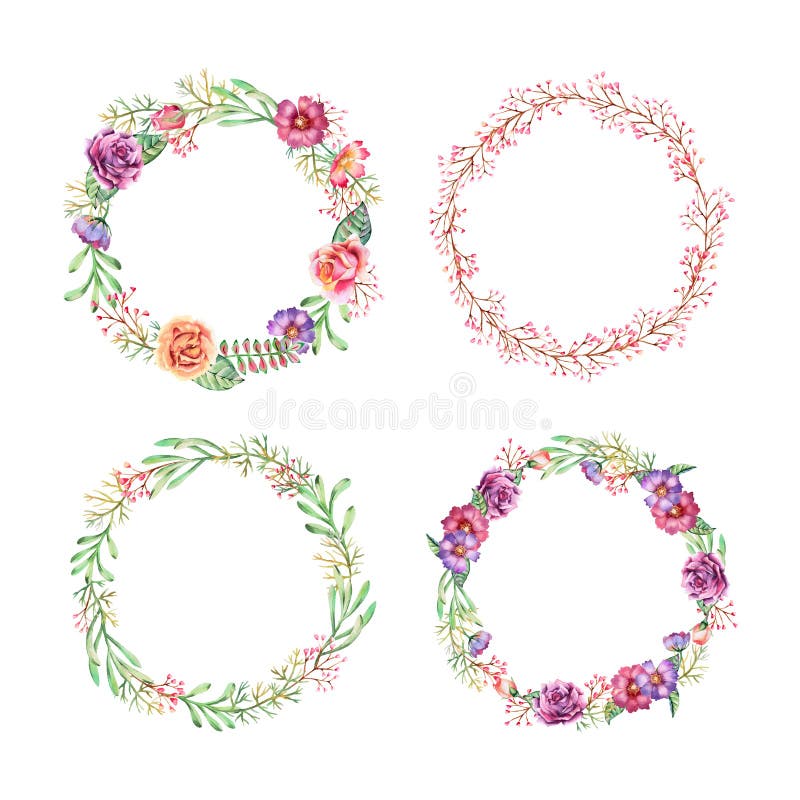 Set of waterclor hand painted wreath. Vector isolated illustration. Perfect for wedding invitation, greeting or save the dste card. Set of waterclor hand painted wreath. Vector isolated illustration. Perfect for wedding invitation, greeting or save the dste card.