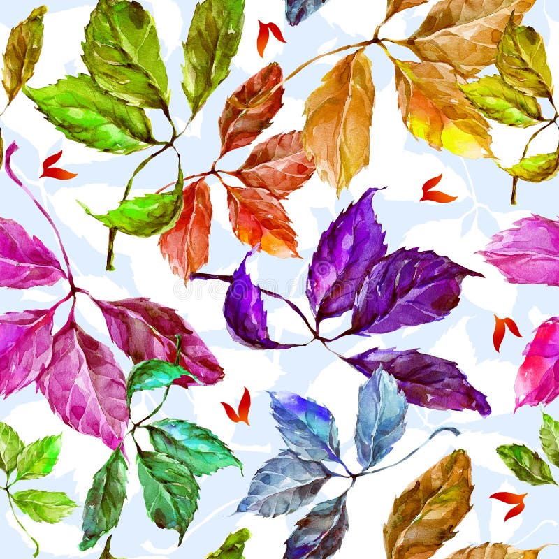 Watercolor άνευ ραφής σχέδιο φύλλων σταφυλιών ζωηρόχρωμο διανυσματική απεικόνιση Watercolor άνευ ραφής σχέδιο φύλλων σταφυλιών ζωηρόχρωμο διανυσματική απεικόνιση