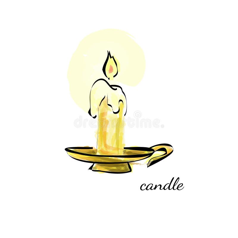 Watercolors yellow candle stock vector. Illustration of dreams 69559915
