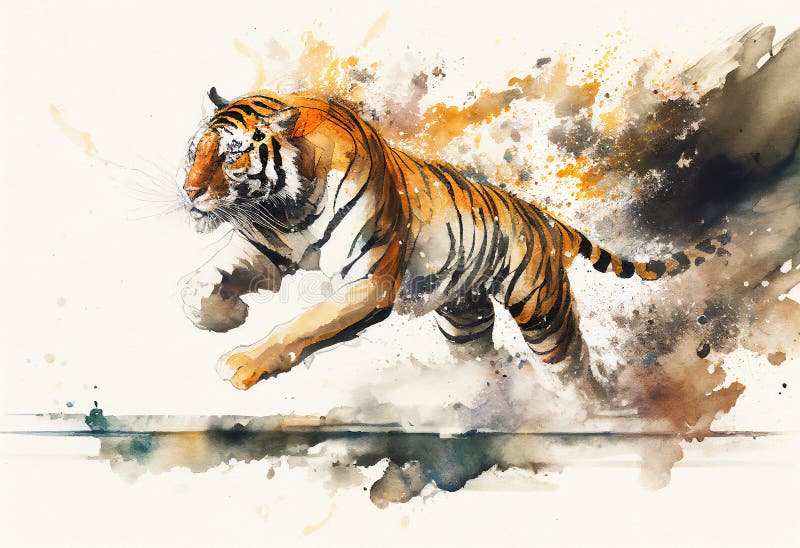 Tiger in the rain. 3D rendering. Digital painting., Ai Generative