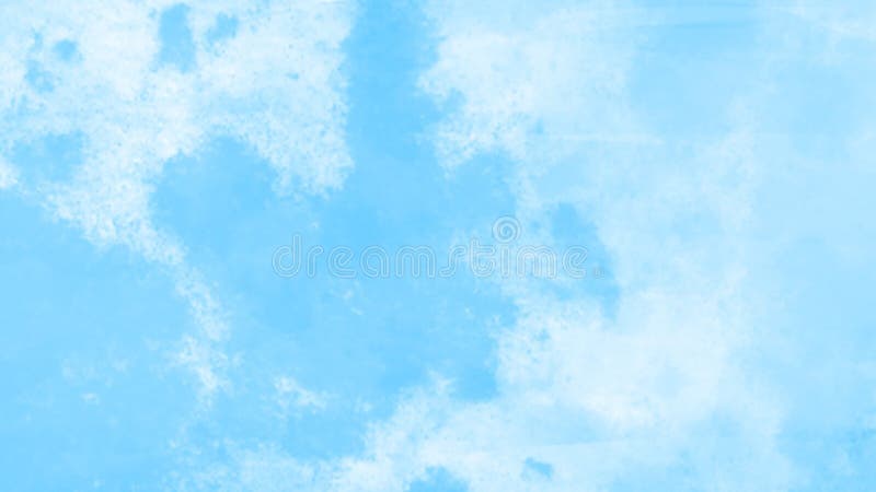 Watercolour bright blue sky background texture with fluffy clouds a summer day