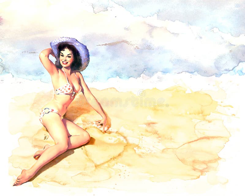 Watercolour de la muchacha del estilo de Pinup stock de ilustración Watercolour de la muchacha del estilo de Pinup stock de ilustración