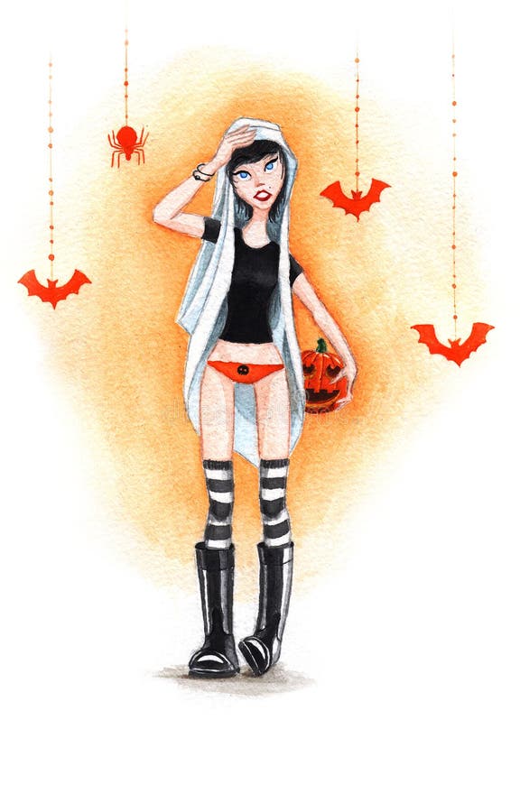 Watercolour Halloween Girl Stock Images Image 33784184