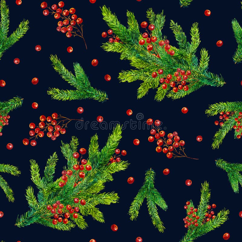 Watercolour hand painted seamless Christmas background