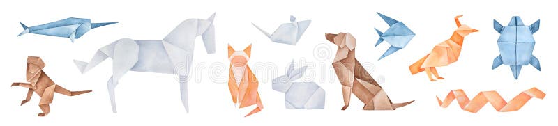Watercolour illustration set of different pets and domestic animals