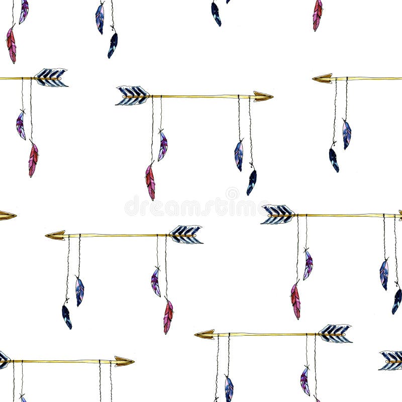 watercolour native american right arrow seamless pattern stock