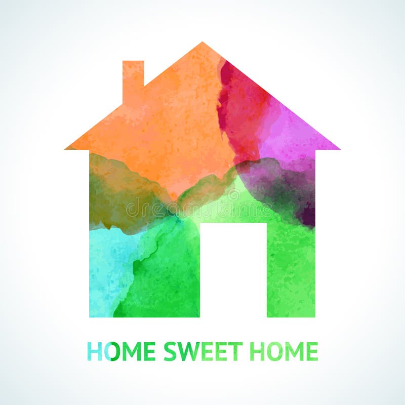 Watercolour sweet home icon on white background