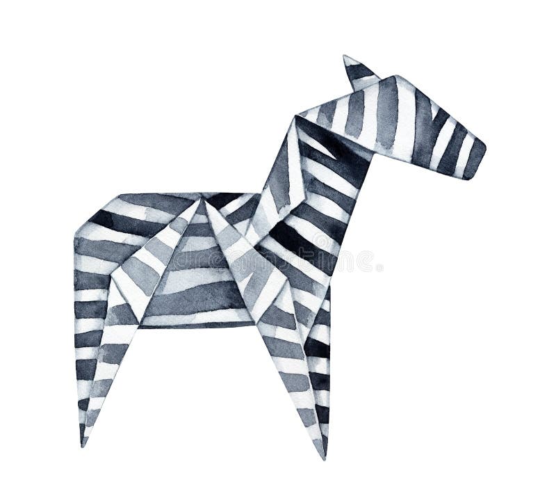 Watercolourzeichnung des Schwarzweiss-Origami-Zebras lizenzfreie abbildung Watercolourzeichnung des Schwarzweiss-Origami-Zebras lizenzfreie abbildung