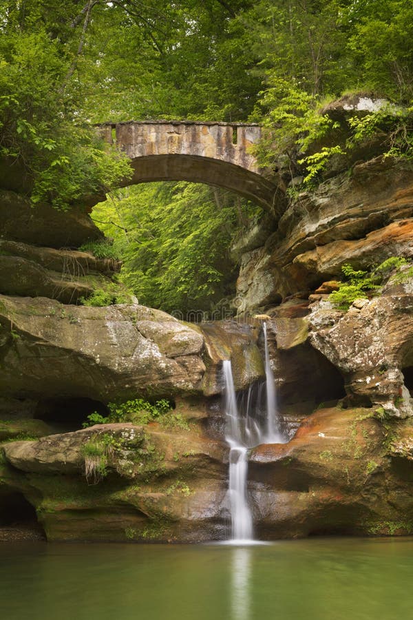 Waterfall and bridge in Hocking Hills State Park, Ohio, USA stock image Waterfall and bridge in Hocking Hills State Park, Ohio, USA stock image