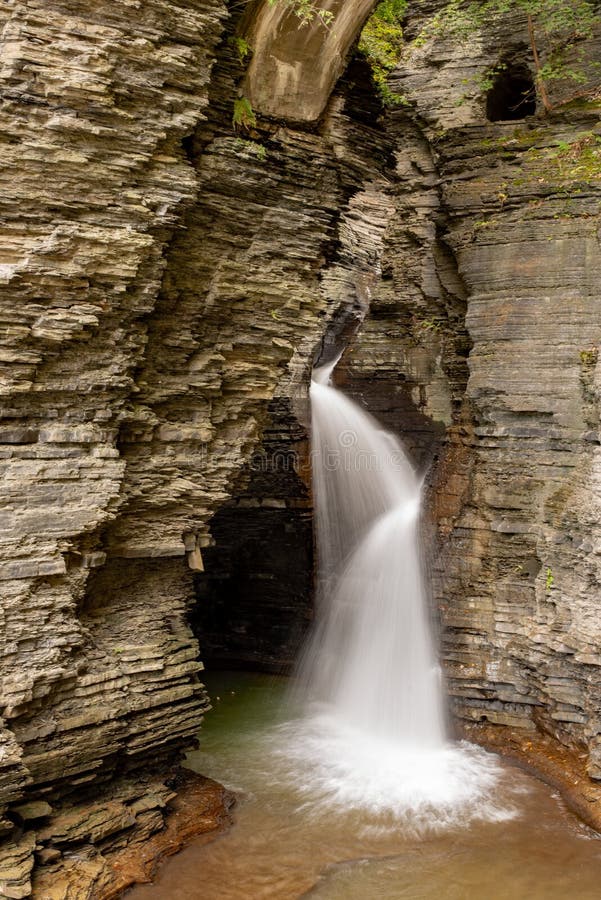 Waterfall cascading over Glen Gorge in Watkins Glen stock photos Waterfall cascading over Glen Gorge in Watkins Glen stock photos