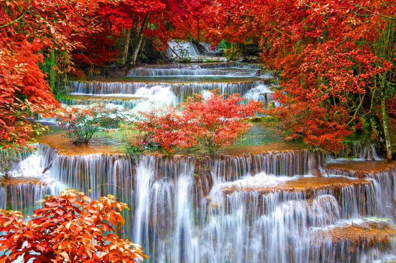 Waterfall in deep rain forest jungle (Huay Mae Kamin Waterfall i