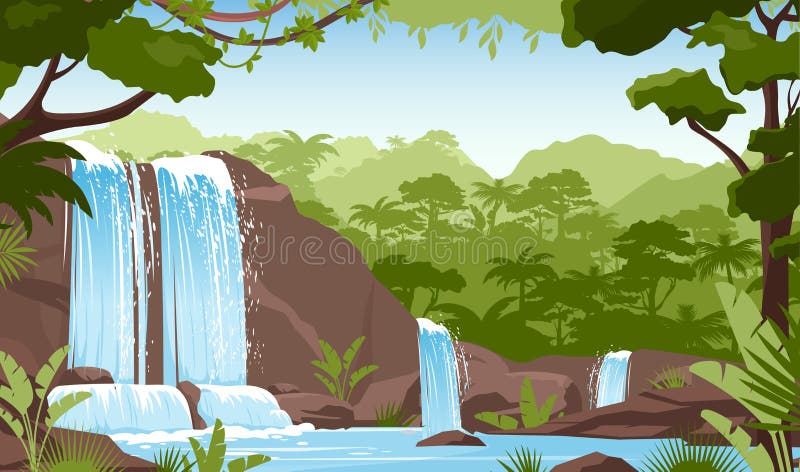Waterfall Rainforest Stock Illustrations – 387 Waterfall Rainforest