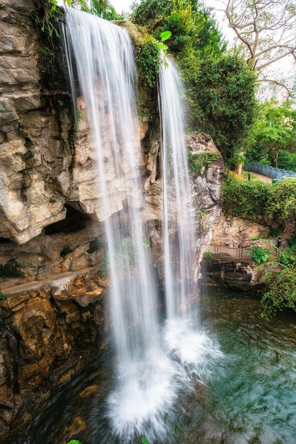 Waterfall in Hong Kong Park Stock Photo - Image of tropical, park: 76654382