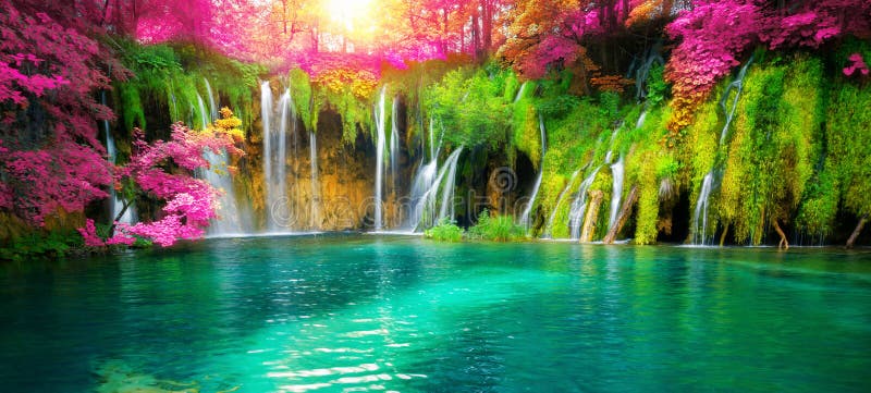 Waterfall landscape of Plitvice Lakes Croatia