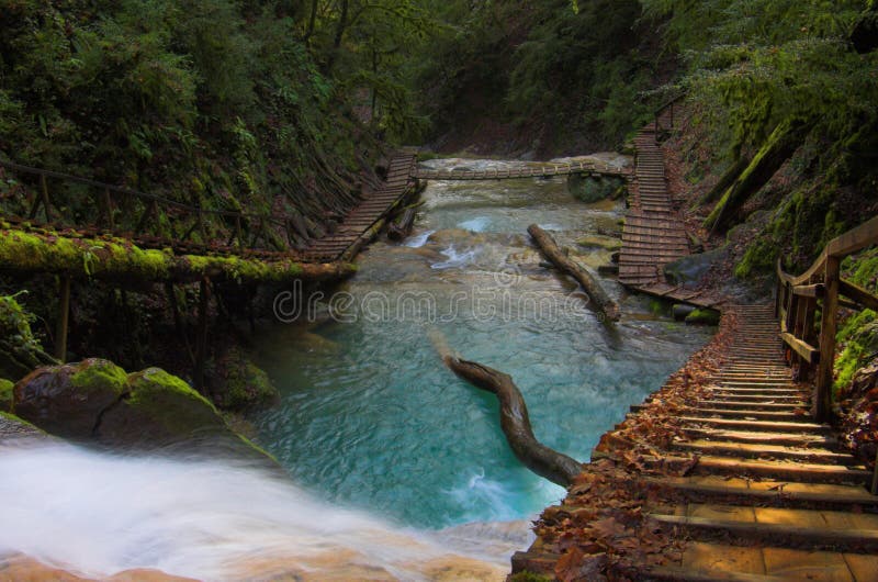 Waterfall and long stairs, Sochi, Russia