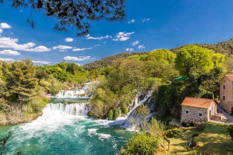 Beautiful Skradinski Buk Waterfall And Old Mill In Krka National Park - Dalmatia Croatia, Europe. Beautiful Skradinski Buk Waterfall And Old Mill In Krka National Park - Dalmatia Croatia, Europe