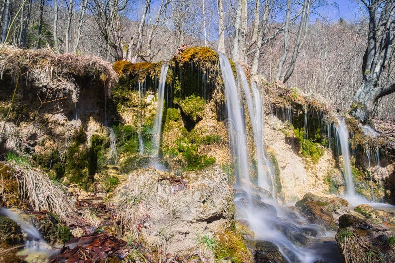 Waterfall on Mostenica travertines in the Uhliarska dolina Valley in Low Tatras mountains