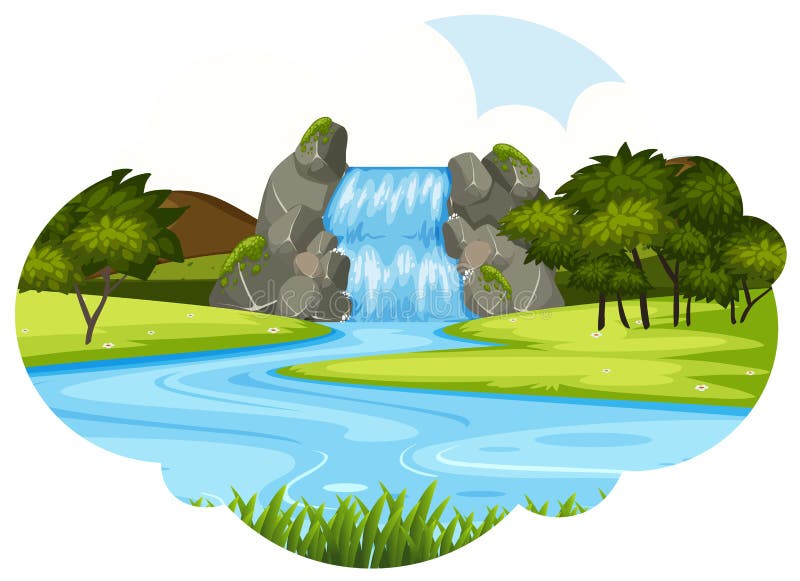 Waterfall Scene Cloud Shape Stock Vector - Illustration of grass ...