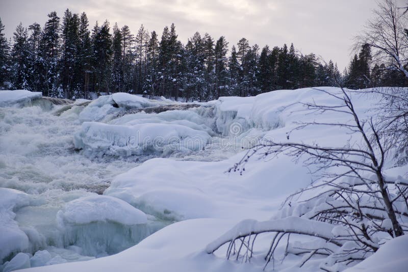 Waterfall Storforsen in the Winter, Sweden Stock Image Image of