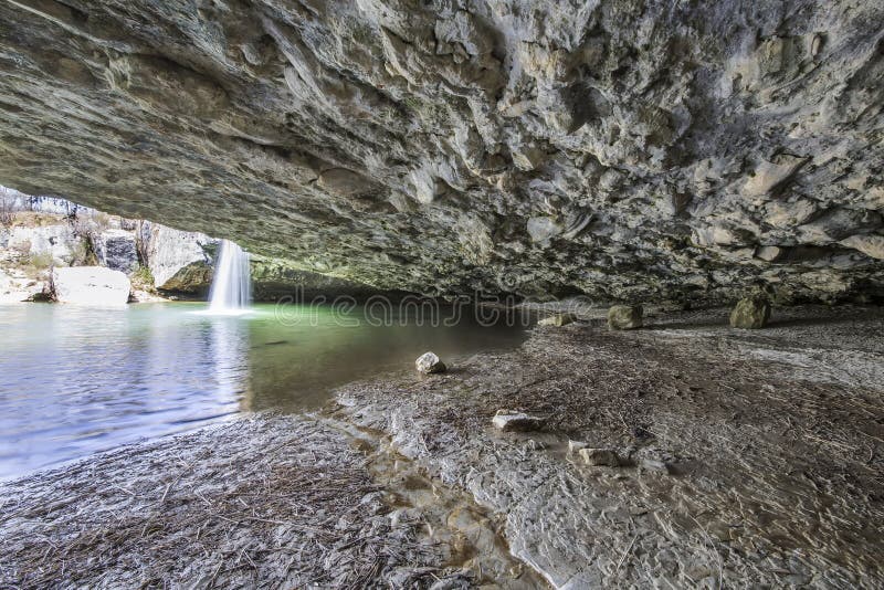 Waterfall Zarecki krov, view from the cave, Istria, Croatia