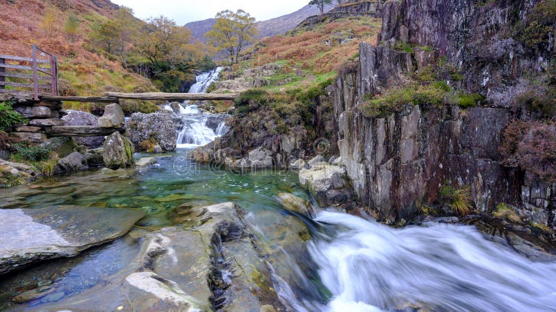 The waterfalls above Hafod-y-llan on the Watkins Path up to Snowdon, Wales