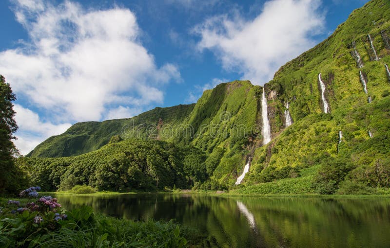 Azores landscape with waterfalls on Flores island. Azores landscape with waterfalls on Flores island