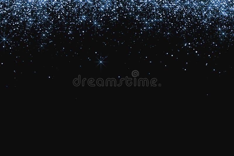 Waterfalls of blue silver glitter sparkle bubbles particles stars on black background, valentine day love relationship holiday