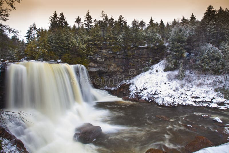 Waterfalls in the mountains in winter