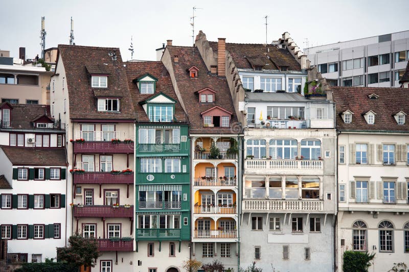 Waterfront houseses along Rhine river in Basel