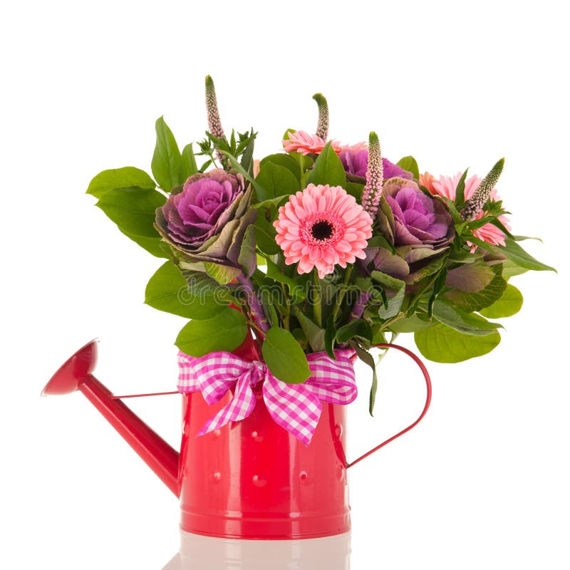 Watering Can with Bouquet Tulips for Birthday Stock Image - Image of ...