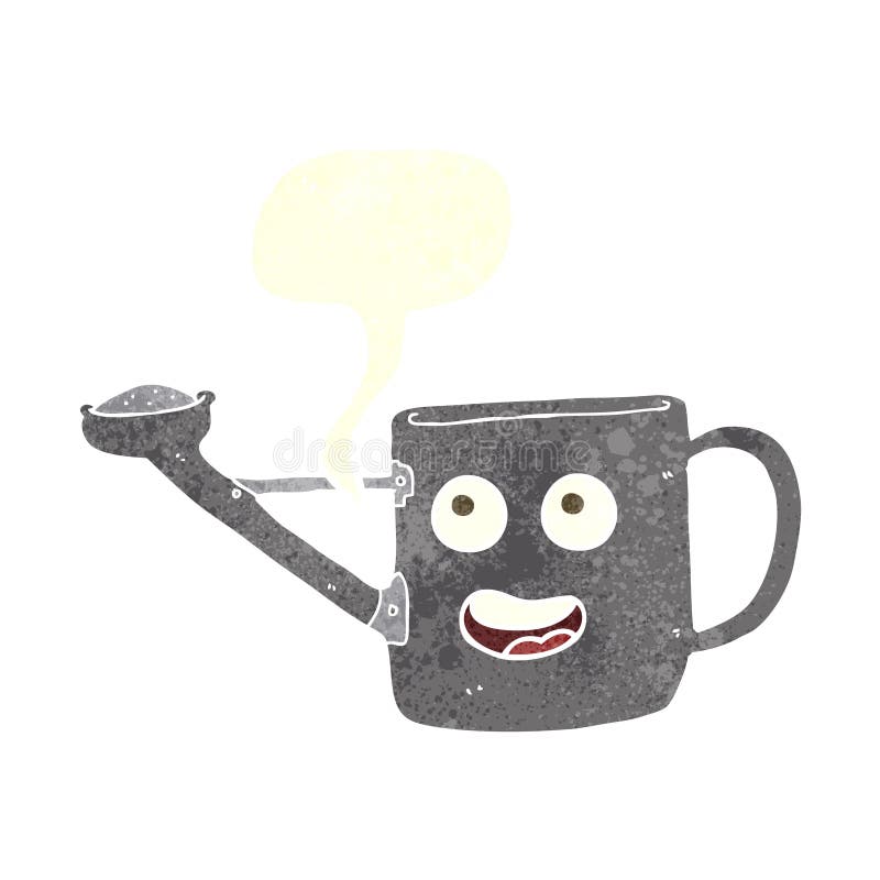 watering can cartoon with speech bubble