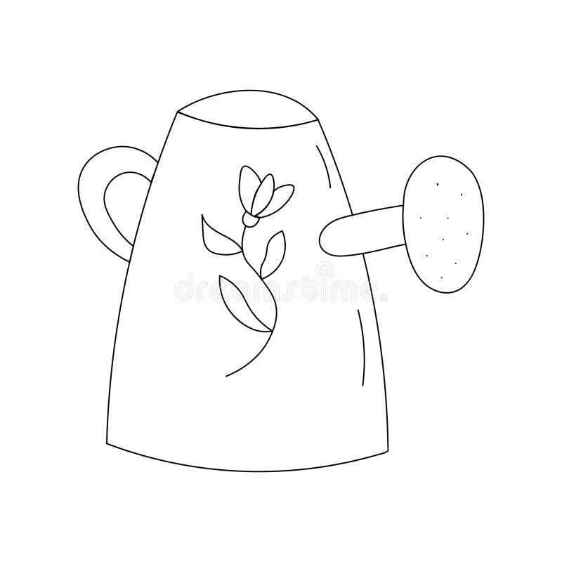Watering Can or Pot Isolated on White Background in Doodle Style. Stock
