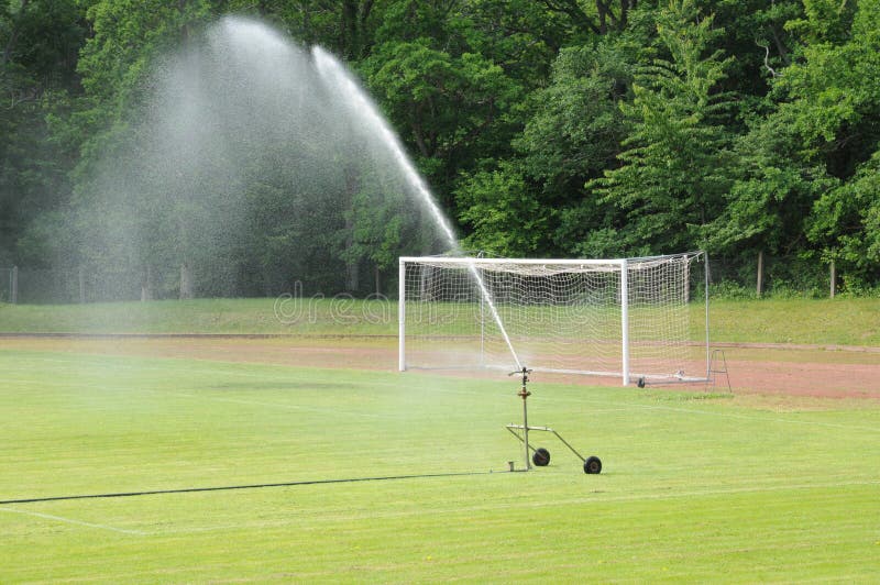 Watering The Football Court During The Season Stock Photo Image of