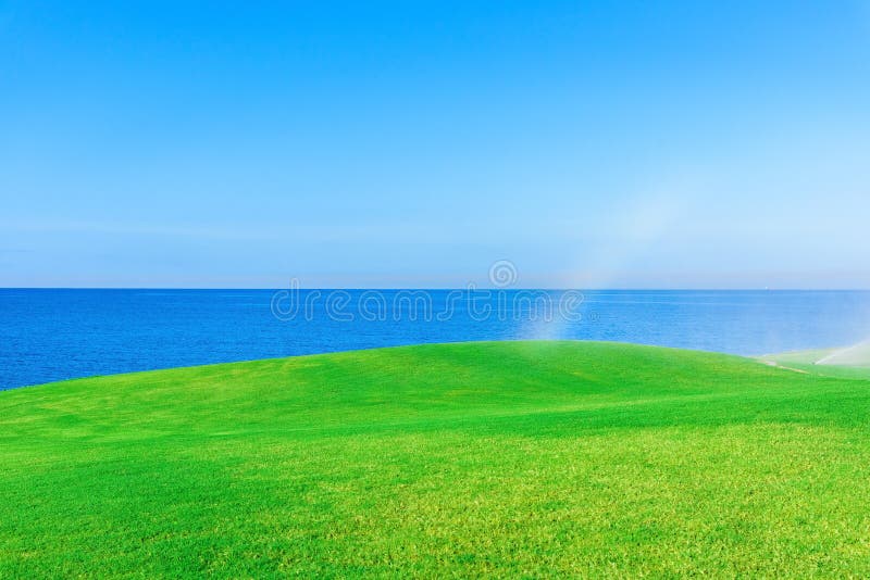 Watering the golf course stock image. Image of cool, hill 78835099