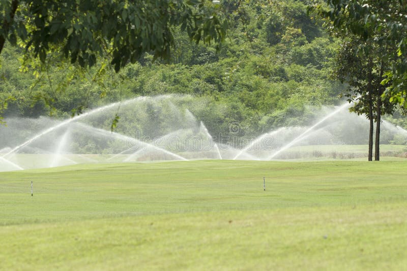 Golf Course Fairway with Irrigation. Stock Photo Image of fairway, grass 11894934