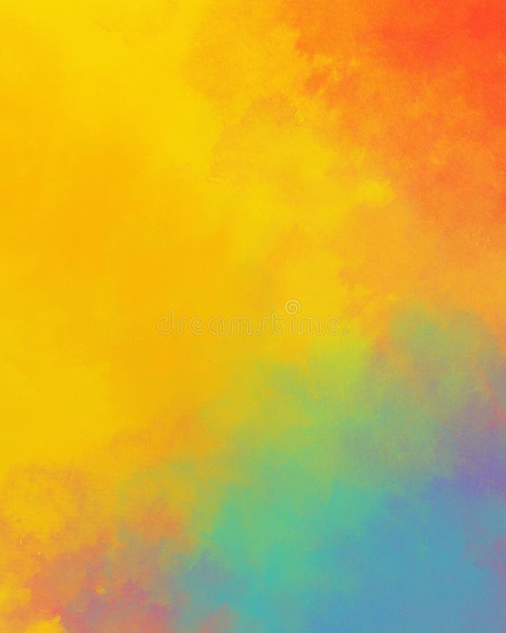 Waterkleurachtergrond in kleurrijk geel blauw rood en oranje kleuren achtergrond van regenboogkleuren met heldere abstracte kleure