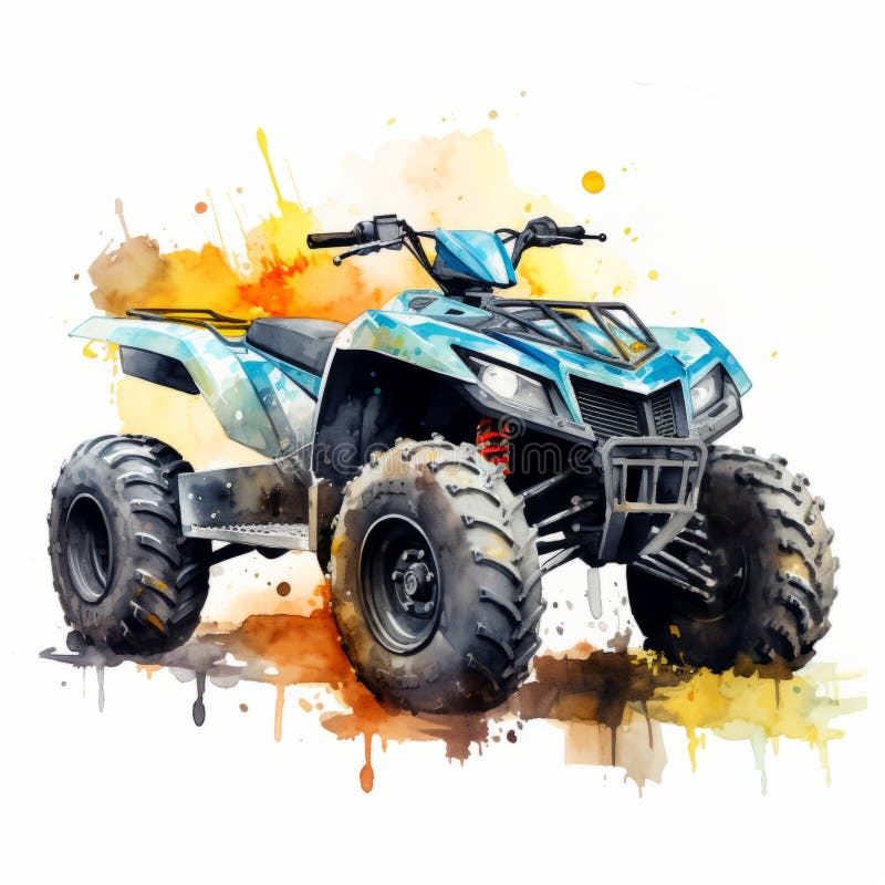 a swivel atv with blue paint is depicted in this illustration against a white background. the artwork is created in the style of realistic watercolor paintings, showcasing a combination of dark cyan and light amber hues. the image captures explosive wildlife and showcases award-winning electric color schemes. the artist's sharp attention to detail is evident through dynamic brushwork vibrations., AI generated. a swivel atv with blue paint is depicted in this illustration against a white background. the artwork is created in the style of realistic watercolor paintings, showcasing a combination of dark cyan and light amber hues. the image captures explosive wildlife and showcases award-winning electric color schemes. the artist's sharp attention to detail is evident through dynamic brushwork vibrations., AI generated
