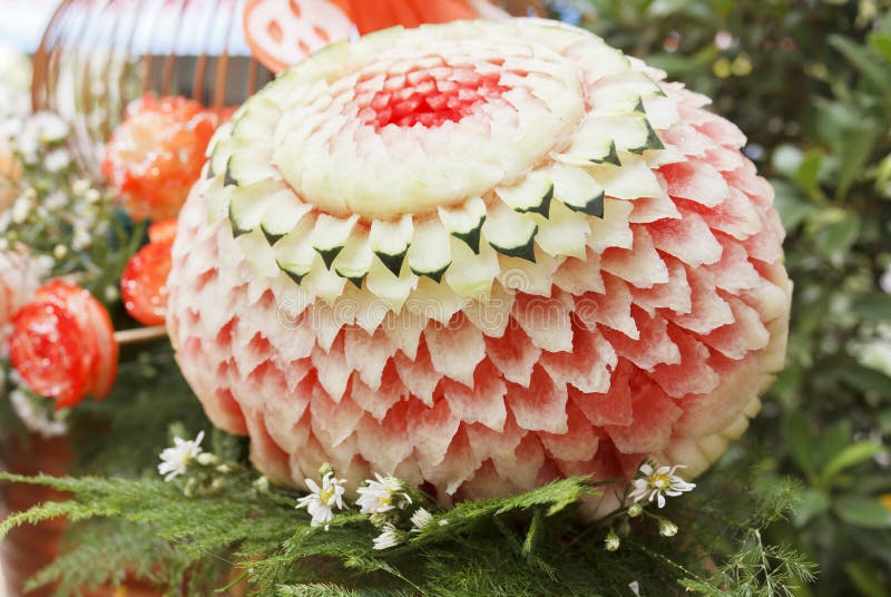 Watermelon carved into flower shapes