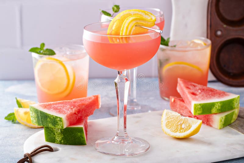 Watermelon and Citrus Cocktail with Lemon Garnish Stock Image - Image ...