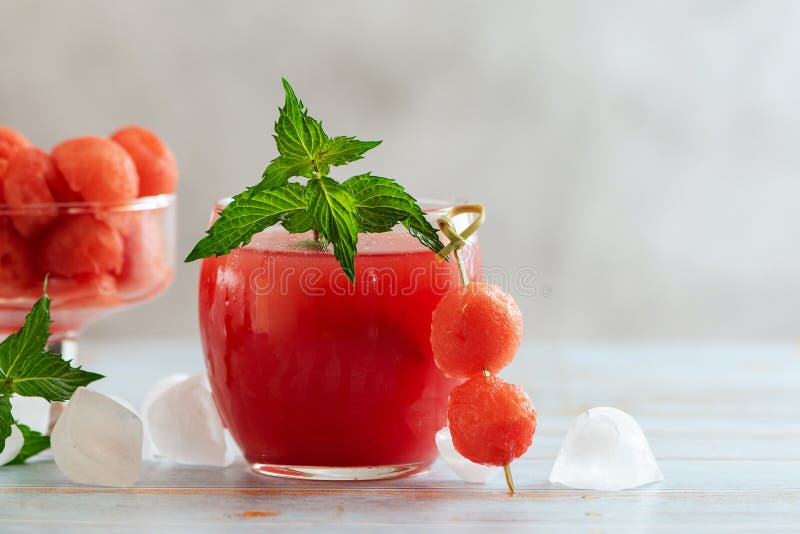 Watermelon Drink in Glass and Watermelon Balls. a Refreshing Summer