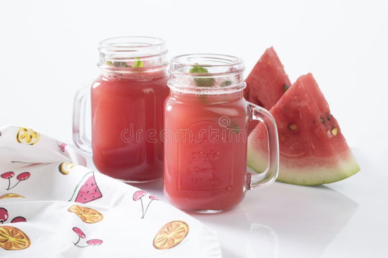 Watermelon Drink in Glasses with Slices of Watermelon Stock Image