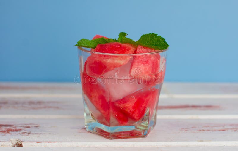Watermelon Drink with Ice and Watermelon Slices. Stock Image Image of