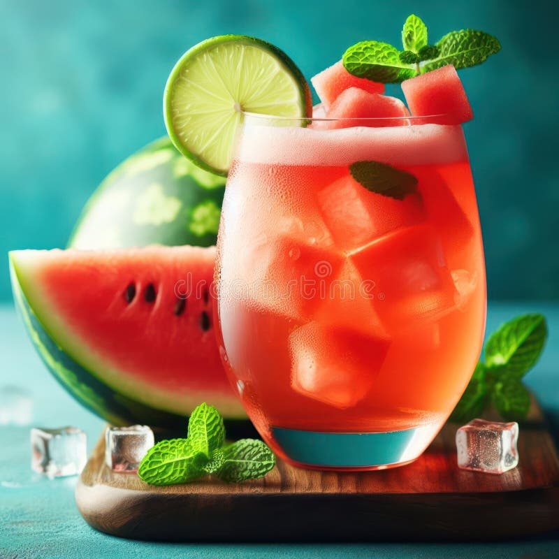 Watermelon Drink, Mint Leaves, Sparkling Water, Chopped Watermelon, Ice
