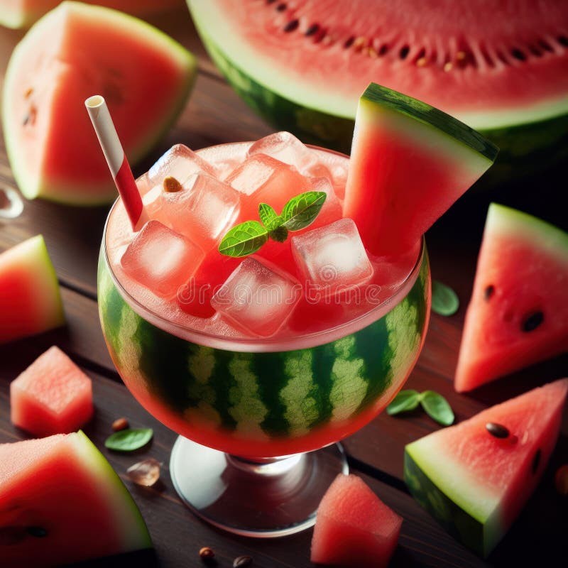 Watermelon Drink, Mint Leaves, Sparkling Water, Chopped Watermelon, Ice