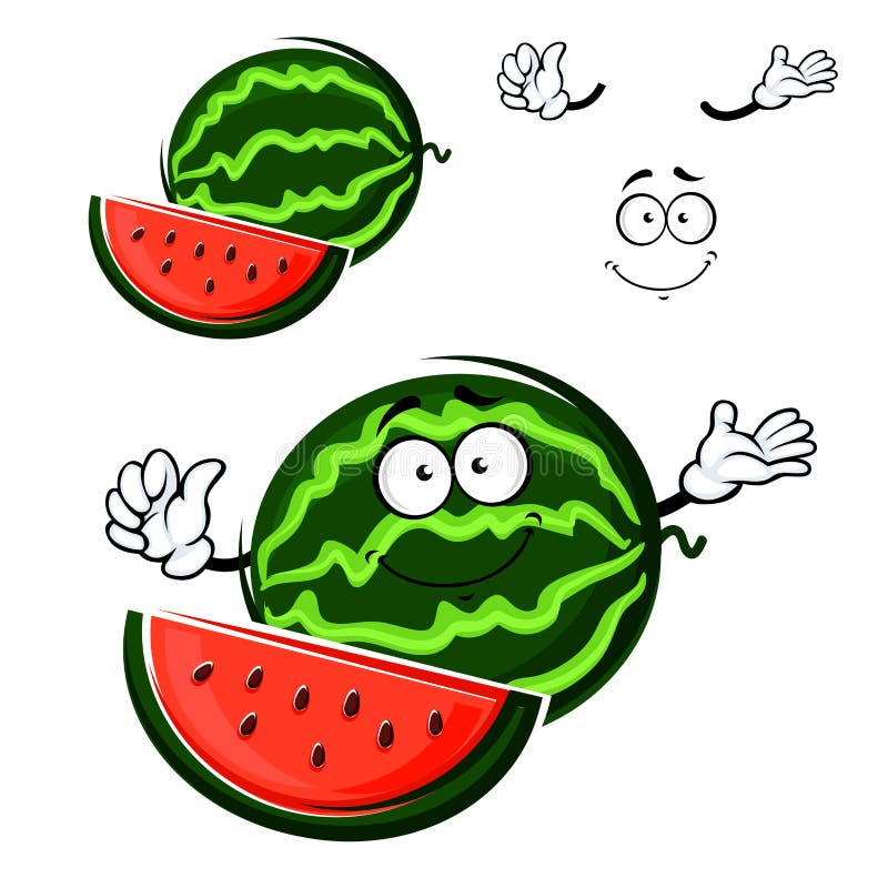 Watermelon Fruit Cartoon Isolated Character Stock Vector Illustration